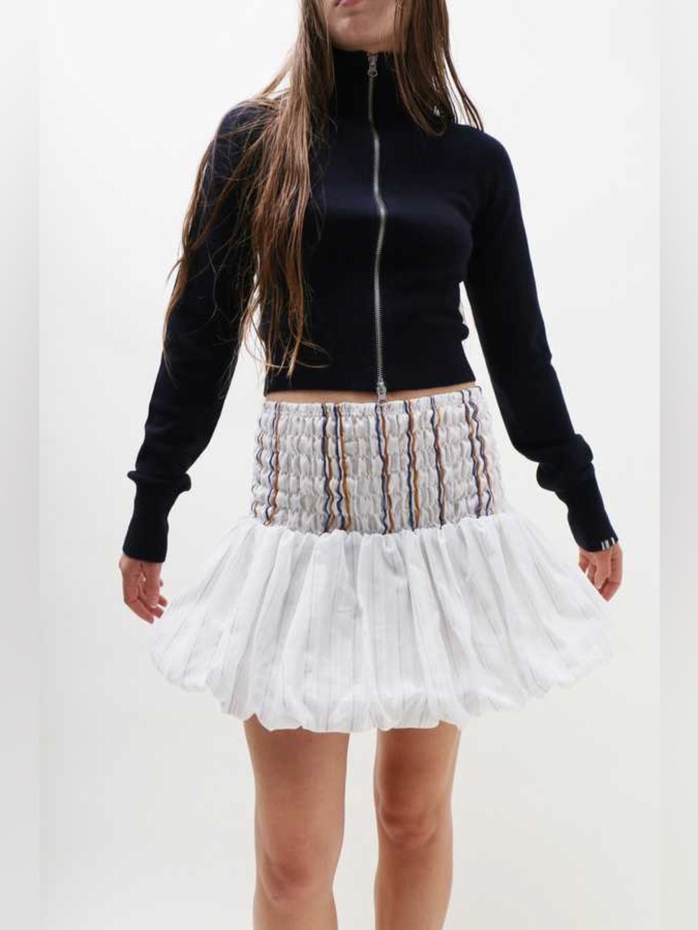 CONSTANCA ENTRUDO Striped Smocked Mini Skirt Sculptural Bubble Hem Small VGUC